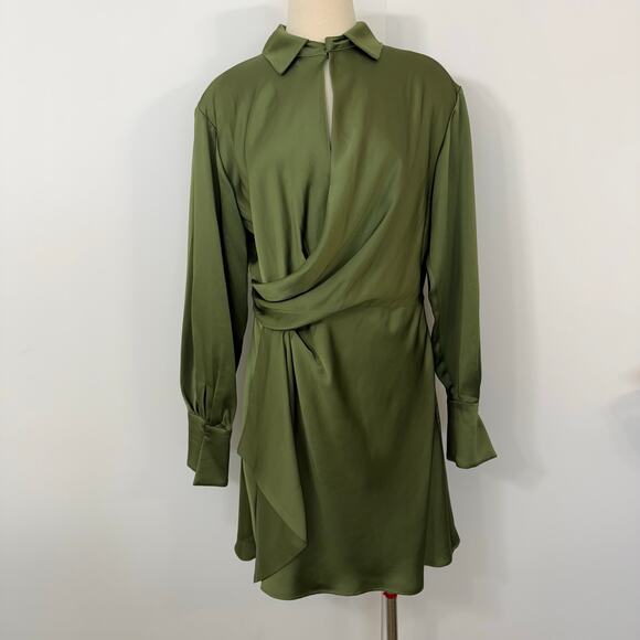 Jonathan Simkhai Talit Draped Mini Dress Dark Green Satin M - Picture 2 of 11